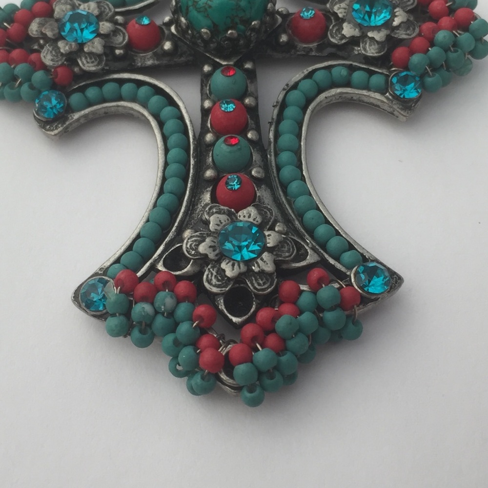 STUNNING Beaded Cross Necklace With CZ Accents - Picture 3 of 5